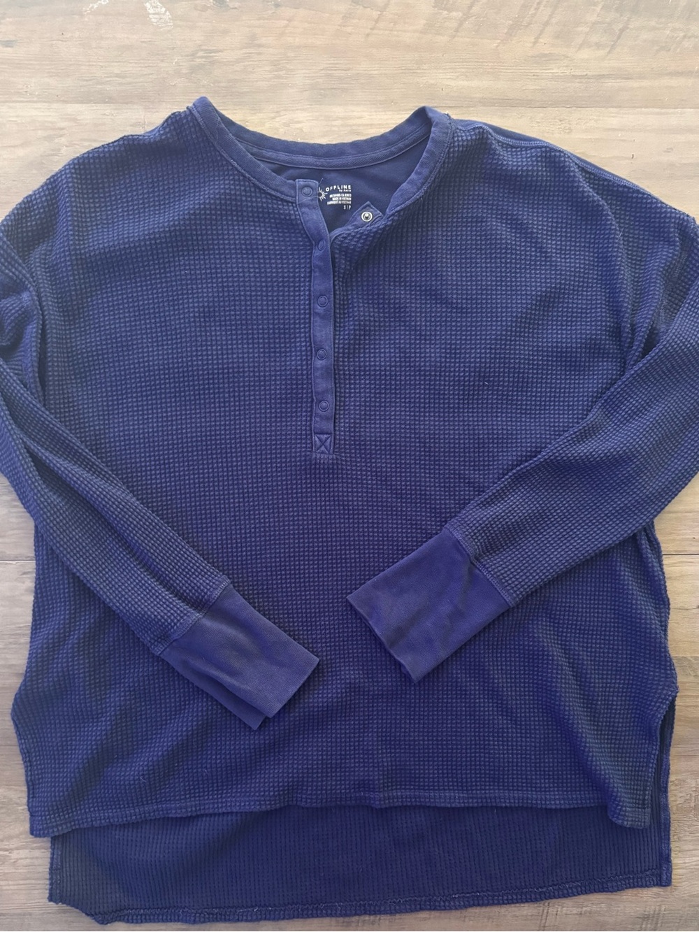 aerie Navy Long-Sleeve Waffle Henley Tee